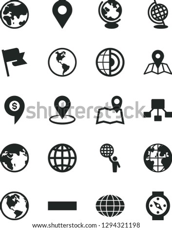 Solid Black Vector Icon Set - minus vector, map, earth, flag, planet, location, geolocation, globe, hierarchical scheme, core, man hold world, dollar pin, compass