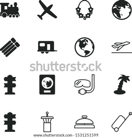 travel vector icon set such as: airliner, depart, scuba, reception, off, call, takeoff, floral, house, passport, relaxation, citizenship, case, pass, service, truck, beauty, mobile, necklace