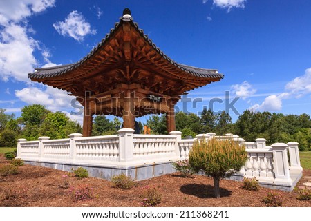 The Korean Harmony Bell Tower, the only one of its kind on the East Coast, at Meadowlark, a public regional park in Northern Virginia.