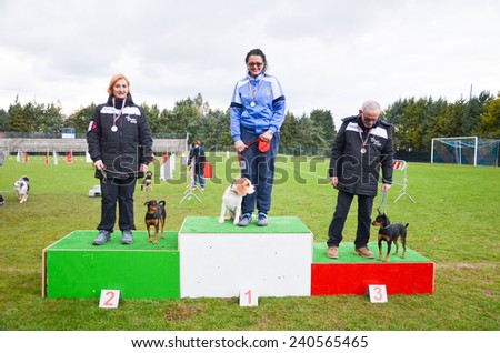 Campello sul Clitunno, Italy - December 28, 2014: awards of the agility dogs competition.