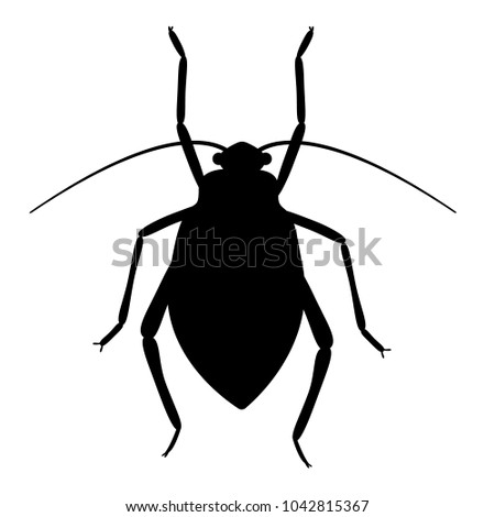 Aphids, greenfly, blackfly, aphis, plant-louse, insects, pest (vector, black contour, white background, isolated, silhouette)