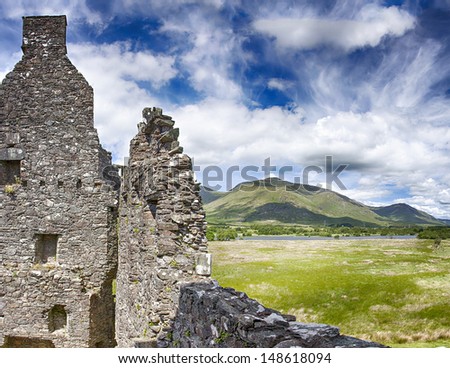 Image taken inside the ruined castle of Kilchurn, by loch (lake) awe. Scotland, Europe.