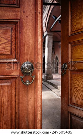 Image of a pair of doors, half open. Istanbul, Turkey.