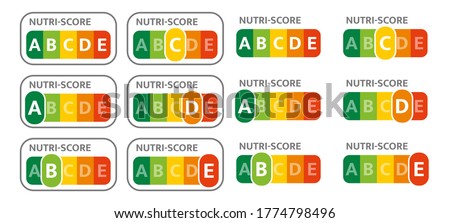 5-Colour Nutrition Label. Nutri-Score system in France. Consumer-friendly labeling. Sign health care for packaging. Vector illustration.