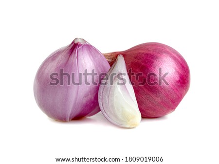 shallots onion cut in half isolated on a white background Foto d'archivio © 