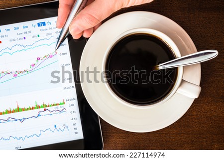 Stock Data Analysis for coffee cup, mark the pen by hand
