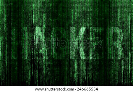 Green digital code with hacker in matrix style