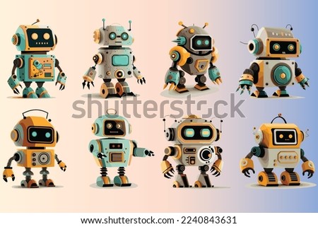 Cyber 90's Android Robotic Robot 3D in Set of Vector