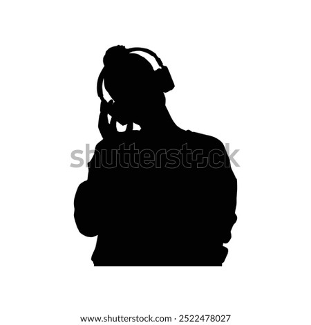 Silhouette of a girl listening to songs on headphone illustration graphic