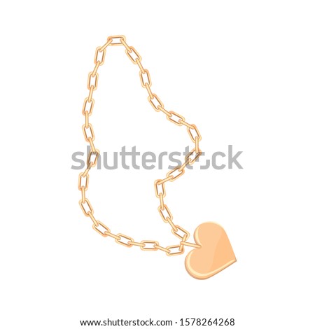 Gold heart pendant on chain. Love symbol isolated on white background.
