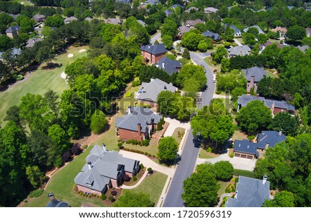 Aerial view of house cluster in a sub division in Suburbs in metro Atlanta in Georgia ,USA shot by drone