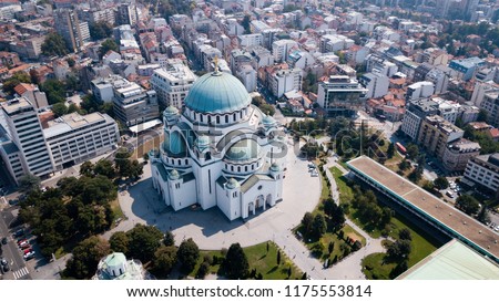 The Temple of Saint Sava in Belgrad from the Sky. The largest church in Southeastern Europe it is one of the largest Orthodox churches in the world Stok fotoğraf © 