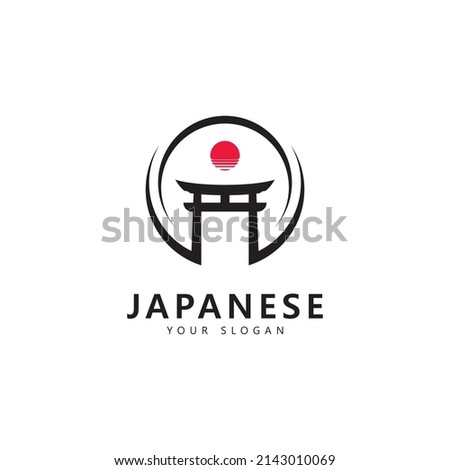 Japanese Torii gate illustration, simple Torii gate sign logo design vector