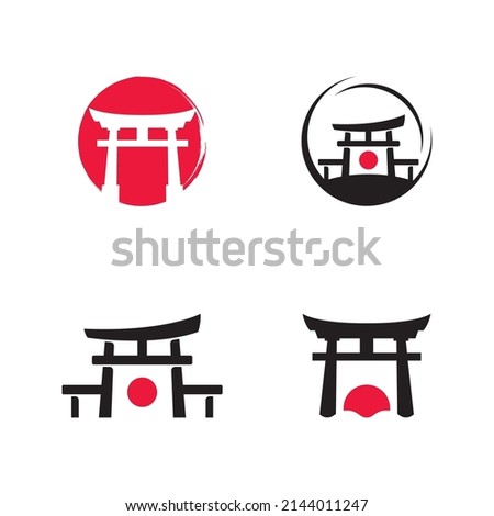 Japanese Torii gate illustration, simple Torii gate sign logo design vector
