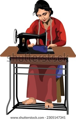 Tailor Sewing New Cloth Vector Illustration