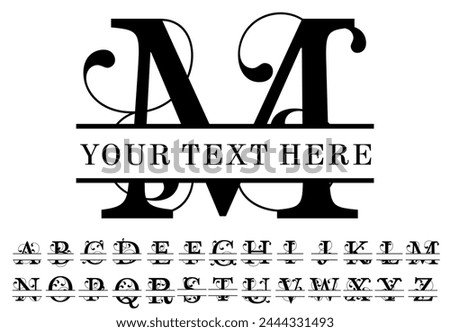 Monogram Split Alphabet Letters A-Z, Split Letter, Split Font