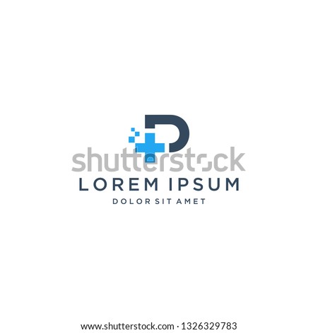 modern health design logo or monogram or initial letter P with plus and pixel