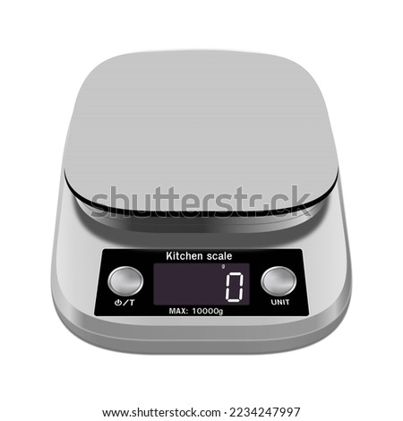 Digital kitchen scale with unit buttons, 3d vector rendering
