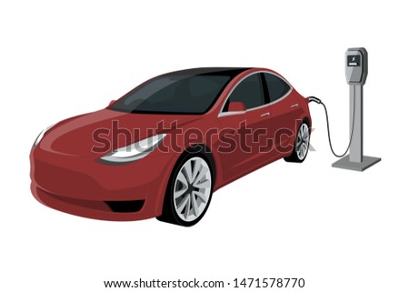 Electric car with charging station. Vector illustration EPS 10