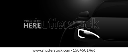 Black electric car with a charging station in the dark. Vector banner template 