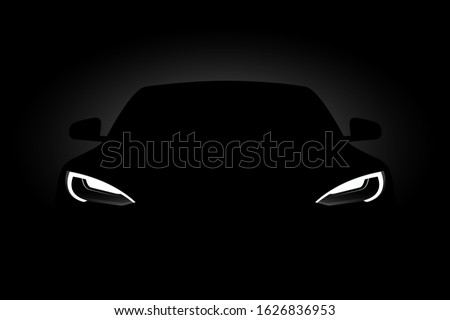 Headlights of black electric car in the dark. Vector illustration EPS 10