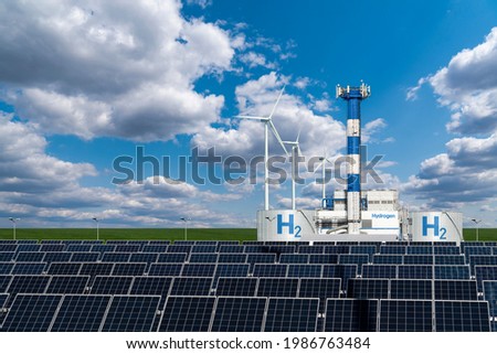 Hydrogen factory concept. Hydrogen production from renewable energy sources