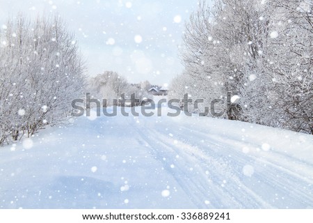 Similar – Foto Bild Verschneite Straße an einem sonnigen Tag im Winter