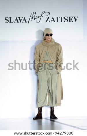 MOSCOW - APRIL 1: The model demonstrates the creation of Russian designer Slava Zaitsev at Fashion Week in Moscow on April 1, 2010 in Moscow, Russia.