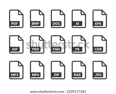 File format icon set isolated on white background