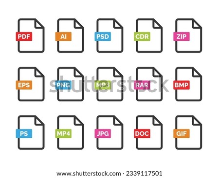 File format icon set isolated on white background