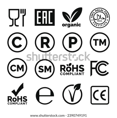 Packaging symbols set vector illustration. Trade mark copyright symbol set