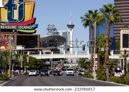 Las Vegas, Nevada, USA - Sept. 22, 2014: Look down the Las Vegas Blvd which is known as \