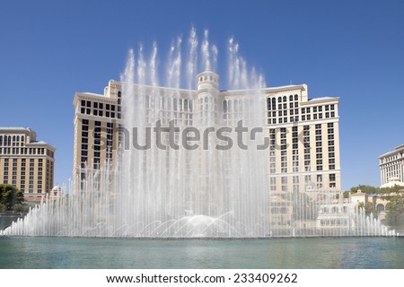 Las Vegas, Nevada, USA - Sept. 22, 2014:The famous fountains and water show at the Bellagio Hotel and Casino in Las Vegas, Nevada on Sept. 22, 2014.