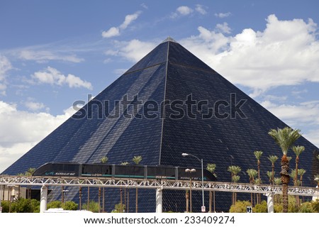 Las Vegas, Nevada, USA - Sept. 22, 2014: Luxor Hotel and Casino located on the southern end of Las Vegas Blvd has the form of an Egyptian pyramid in Las Vegas, Nevada, USA on Sept. 22, 2014: