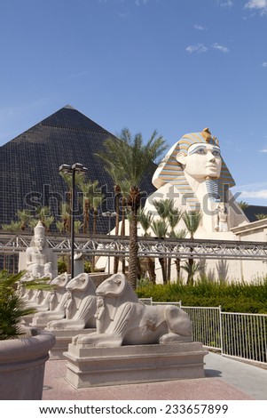 Las Vegas, Nevada, USA - Sept. 20, 2014: Egyptian pyramid shaped Luxor Hotel and Casino located on the southern end of Las Vegas Blvd in Las Vegas, Nevada, USA on Sept. 20, 2014