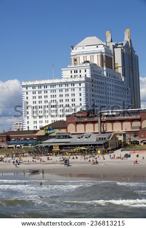 Atlantic City, New Jersey, USA - Aug 24, 2014: Tourist enjoying a nice summer day of the Resorts Hotel and Casinos with Margaritaville restaurant in Atlantic City, New Jersey, USA on Aug 24, 2014