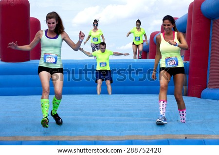 Wilmington, Delaware, USA - June 13, 2015: Friends runs bouncing on the \
