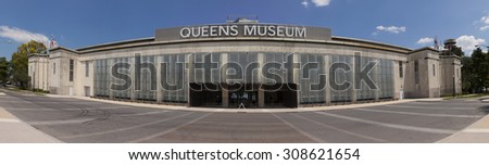 Queens, New York, USA- July 11, 2015: Panoramic picture of the Queens Art Museum in Fushing Meadows Corona Park, Queens, New York on July 11, 2015