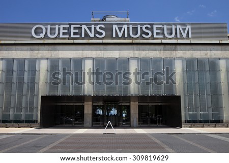 Queens, New York, USA- July 11, 2015: Front entrance of the Queens Art Museum in Fushing Meadows Corona Park, Queens, New York on July 11, 2015