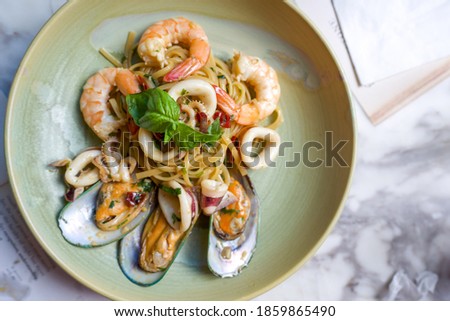 Similar – Image, Stock Photo Spaghetti ai frutti di mare on plate