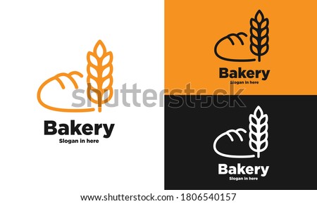 Bakery products premium quality label. Vector icon of brown rye bread bun bagel, wheat ears, with text. Bakery shop bread logo design