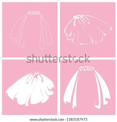 Bridal veil. Set of isolated icons. Vector isolated illustration.