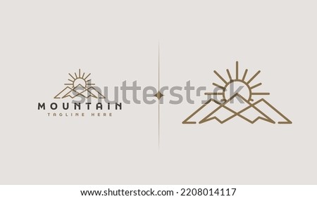 Mountain and Sun Rays, Mount Peak Hill Nature Landscape view for Adventure Outdoor logo template