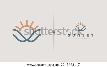 Sunset wave Monoline Logo Template. Universal creative premium symbol. Vector illustration