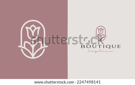 Flower Rose Monoline Logo Template. Universal creative premium symbol. Vector illustration
