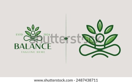 Yoga Leaf Balance Monoline Logo Template. Universal creative premium symbol. Vector illustration. Creative Minimal design template. Symbol for Corporate Business Identity