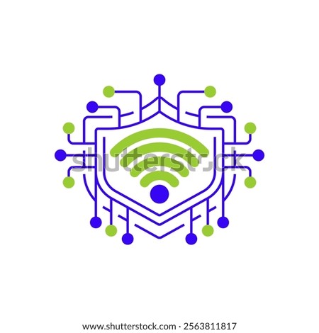 WiFi Signal with Shield Two Tone Color Icon. linear style sign for mobile concept and web design. Outline vector icon.