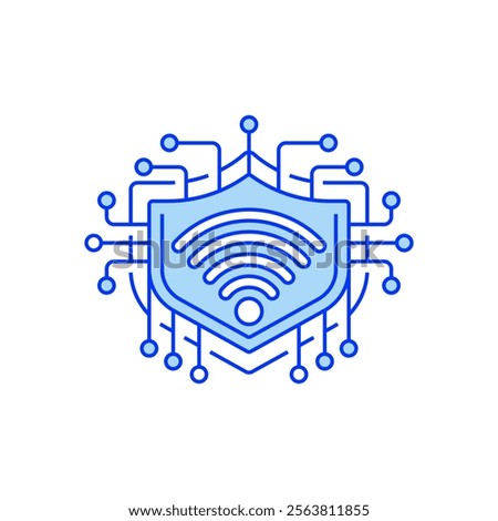 WiFi Signal with Shield Filled Line Icon. linear style sign for mobile concept and web design. Outline vector icon.