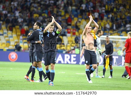KYIV, UKRAINE - JUNE 15: England players thank fans for support after UEFA EURO 2012 game against Sweden on June 15, 2012 in Kyiv, Ukraine