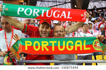 LVIV, UKRAINE - JUNE 9: Portugal national football team supporters show their support during UEFA EURO 2012 game against Germany on June 9, 2012 in Lviv, Ukraine